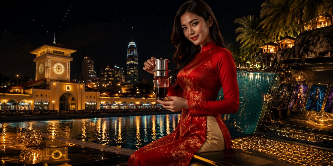 Người dùng tại TP.HCM trải nghiệm đặt cược esports trên điện thoại với trang phục áo dài truyền thống